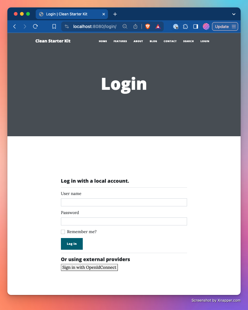 Login page showing "Sign in with OpenIdConnect" button